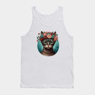 Frida Cathlo Cat with Flowers on their Head Tank Top
